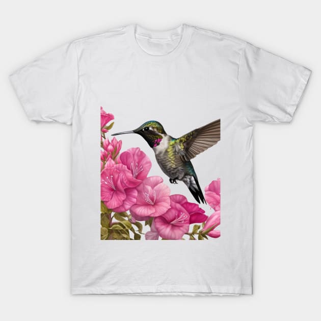 Hummingbird on Pink Flowers T-Shirt by mw1designsart